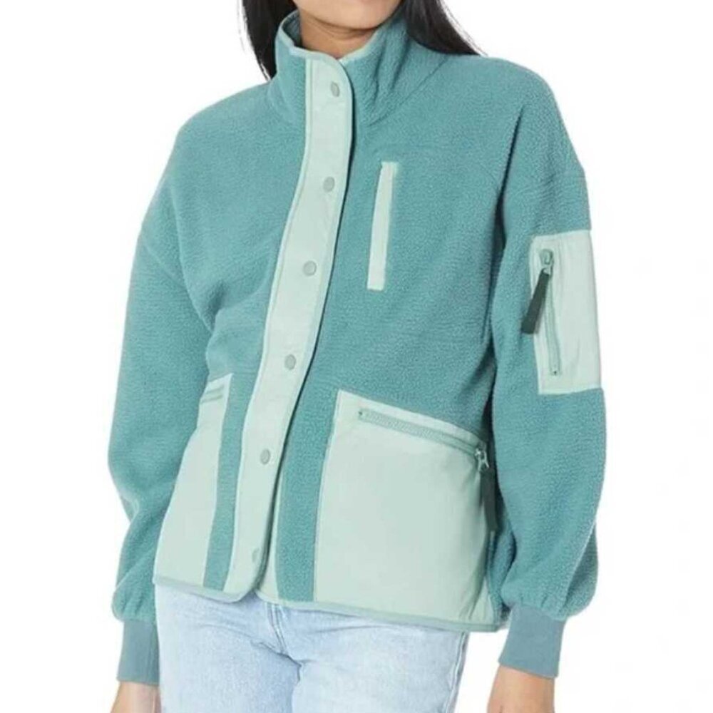 Madewell NWT Women’s Sherpa Snap-Front Jacket Color-Block Green size medium
